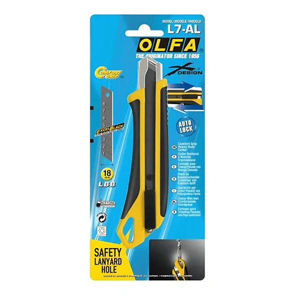 Cuchillo Industrial Olfa Incrustación Antideslizante Agujero de Enganche y Seguro Automático 