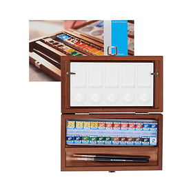 Acuarela Van Gogh 1/2 Pan Set 24 colores + 3 Accesorios Caja de Madera