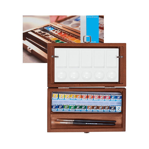 Acuarela Van Gogh 1/2 Pan Set 24 colores + 3 Accesorios Caja de Madera 1