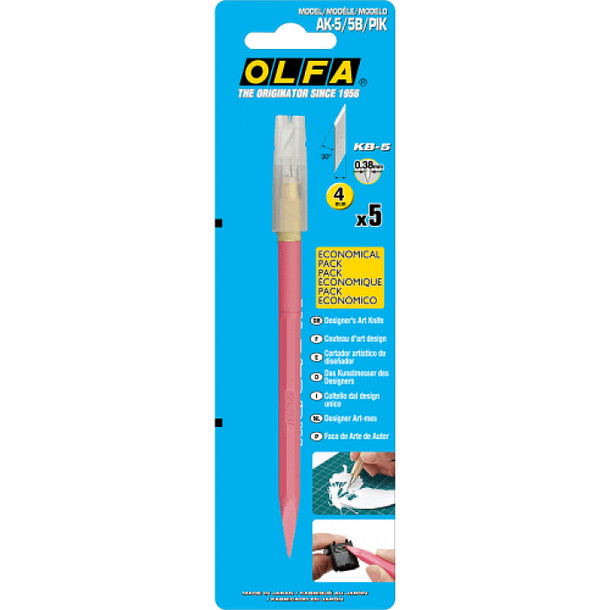 Cuchillo Tipo Lápiz Punta Aguja Olfa Ángulo 30° Rosado + Repuestos 1