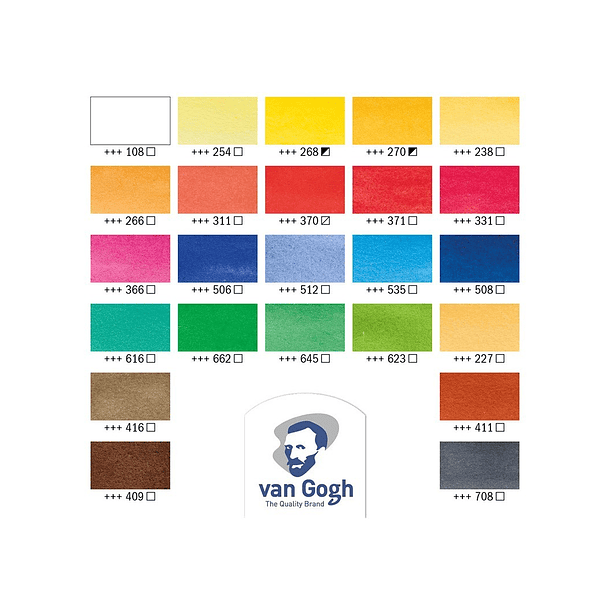 Acuarela Van Gogh 1/2 Pan Set 24 colores + 3 Accesorios Caja de Madera 4