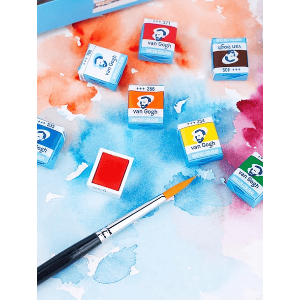 Acuarela Van Gogh 1/2 Pan Set 24 colores + 3 Accesorios Caja de Madera 5