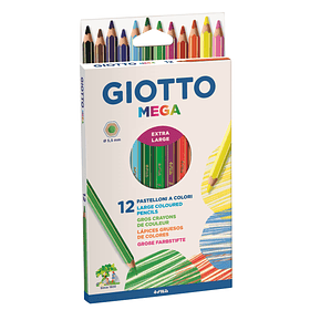 Lápices de Colores Giotto Mega Hexagonales Set 12 Colores Mina 5.5mm