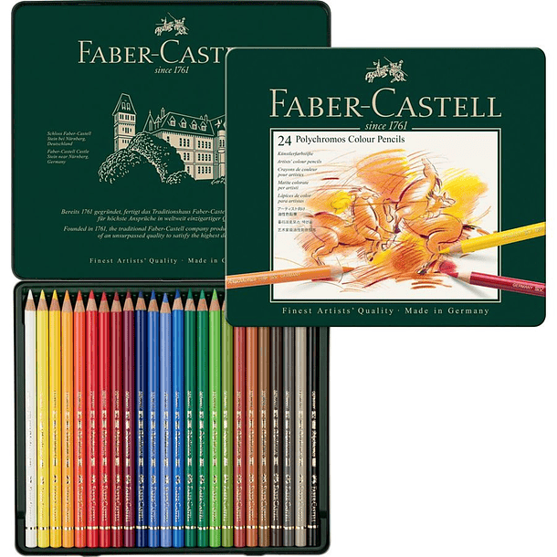 Lápices de Colores Polychromo Faber-Castell Set 24 Colores Caja Metal 