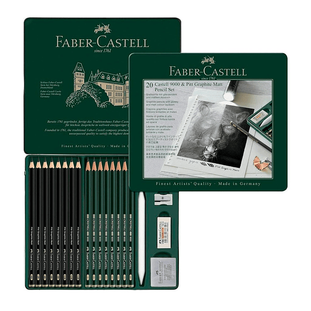 Lápices Grafito Faber-Castell 9000 & Pitt Graphite Matt Set 20 piezas 