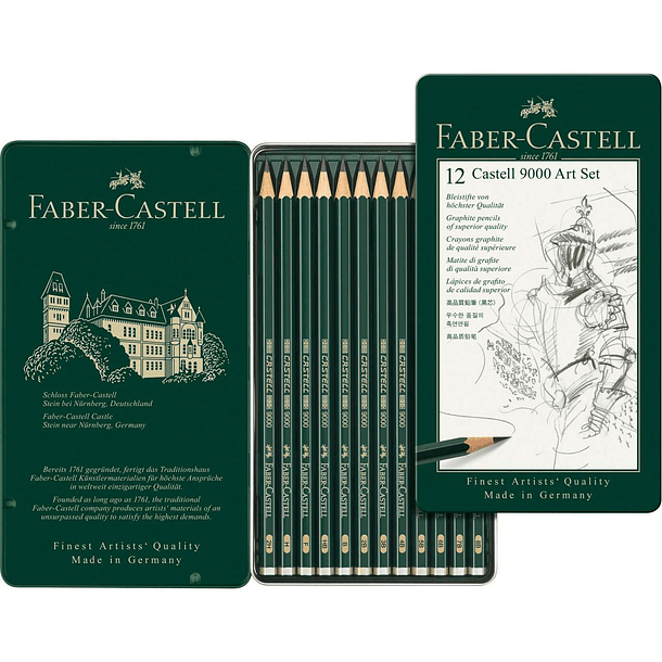 Lápices Grafito Faber-Castell 9000 Art Set 12 Grados 2H-8B 
