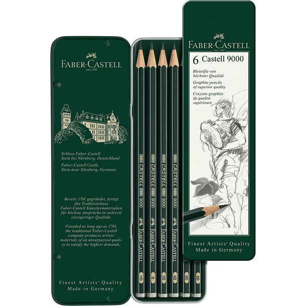 Lápices Grafito Faber-Castell 9000 Set 6 Grados HB-8B 