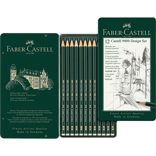 Lápices Grafito Faber-Castell 9000 Desing Set 12 Grados 5H-5B 