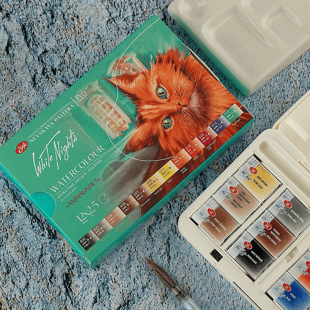 Acuarelas White Nights Artist Set 12 Pan 1/1 colores Temática Animales 