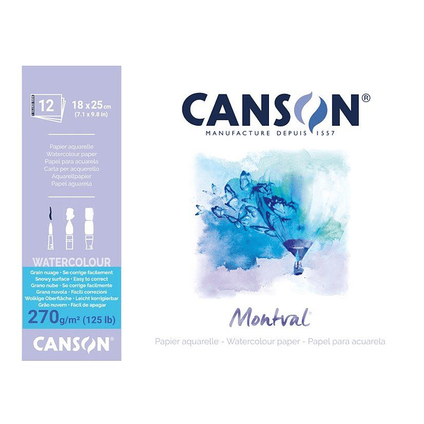 Block Acuarela Canson Montval 270g/m² 12hjs Grano Torchon 2