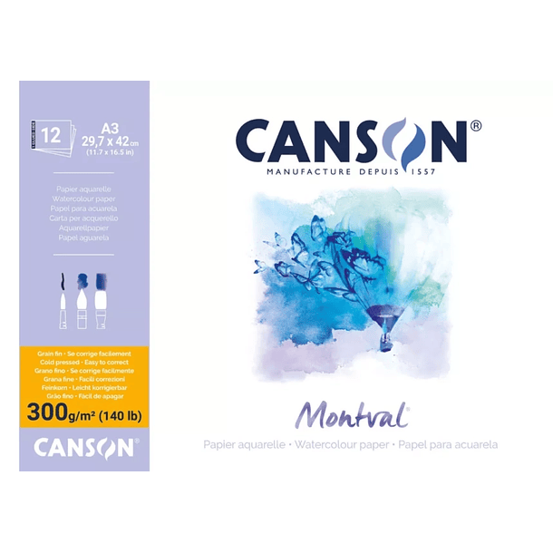 Block Aquarelle Canson Montval 300g/m² 100hjs Maxi Pack 3