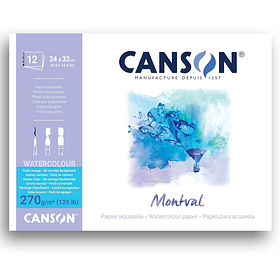 Block Acuarela Canson Montval 270g/m² 12hjs Grano Torchon