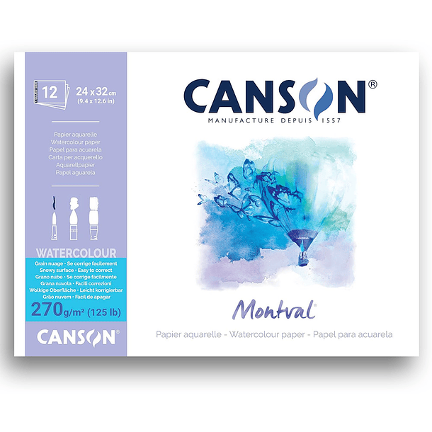 Block Acuarela Canson Montval 270g/m² 12hjs Grano Torchon 1