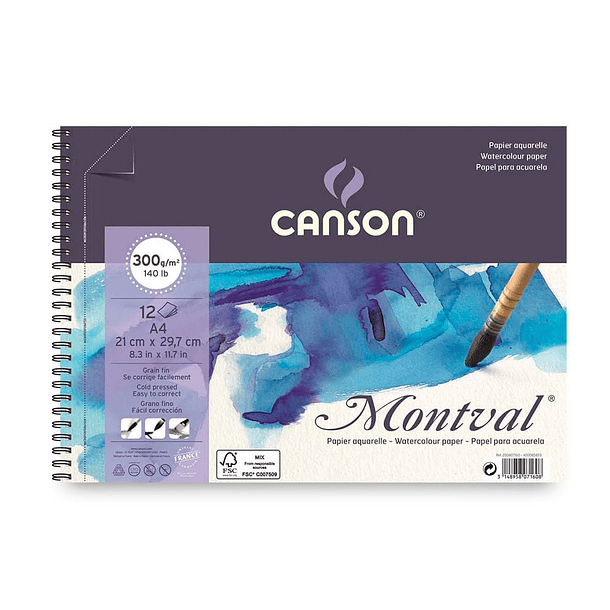Croquera Acuarela Canson Montval 300g/m² (12-24hjs) 2