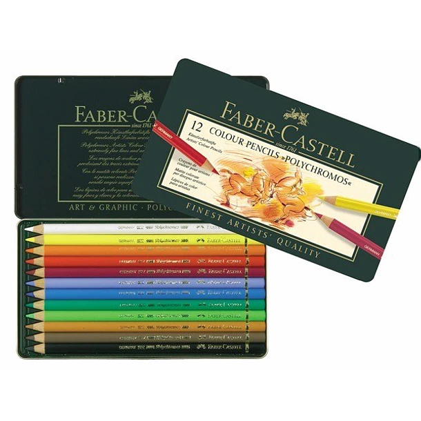 Lápices de Colores Polychromo Faber-Castell Set 12 Colores Caja Metal 1
