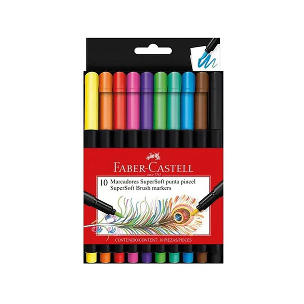 Marcadores Faber-Castell SuperSoft Punta Pincel 10 Colores 