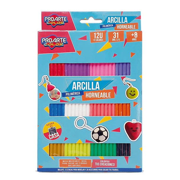 Arcilla Polimérica Proarte Horneable 12 Colores con Accesorios 