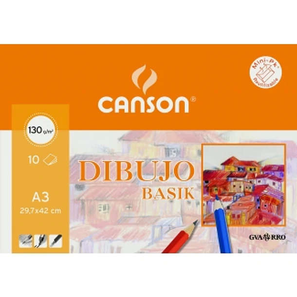 Papel de Dibujo Canson Basik A3 130 g 10 Hojas 