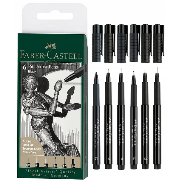 Faber-Castell Pitt Artist Pen Negro Set 6 Puntas 