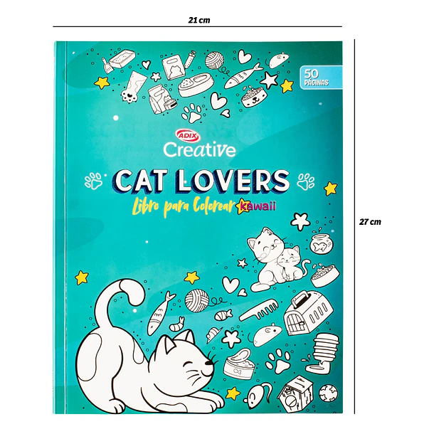 Libro para Colorear Cat Lover Kawai 50 páginas 21x27.5cm 2