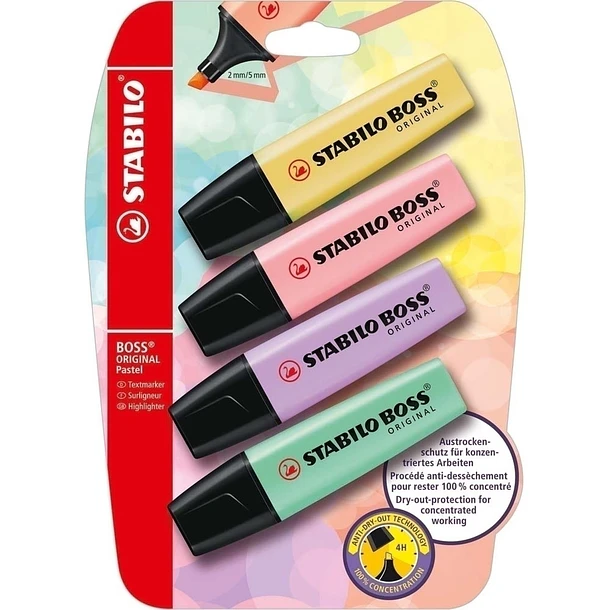 Destacador Stabilo Boss Set 4 Colores Pastel 
