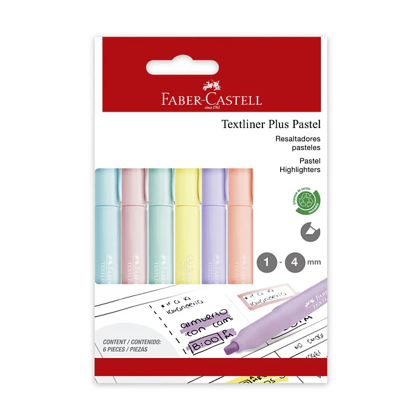 Destacador Faber-Castell Textliner Plus 6 Colores Pastel 1