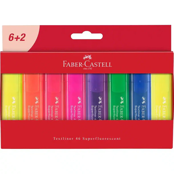 Destacador Faber-Castell Textliner 46 Set 6+2 Colores Super Fluor 