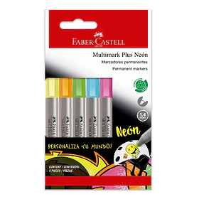 Marcador Permanente Faber-Castell Multimark Plus Set 5 Colores Neon