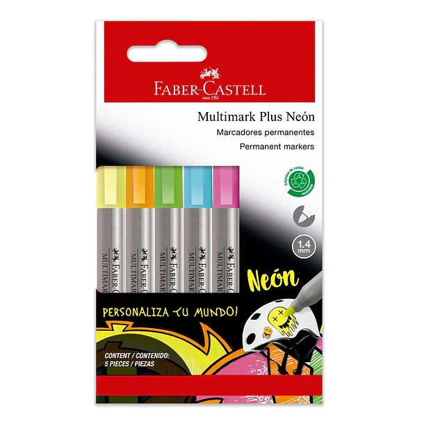 Marcador Permanente Faber-Castell Multimark Plus Set 5 Colores Neon 