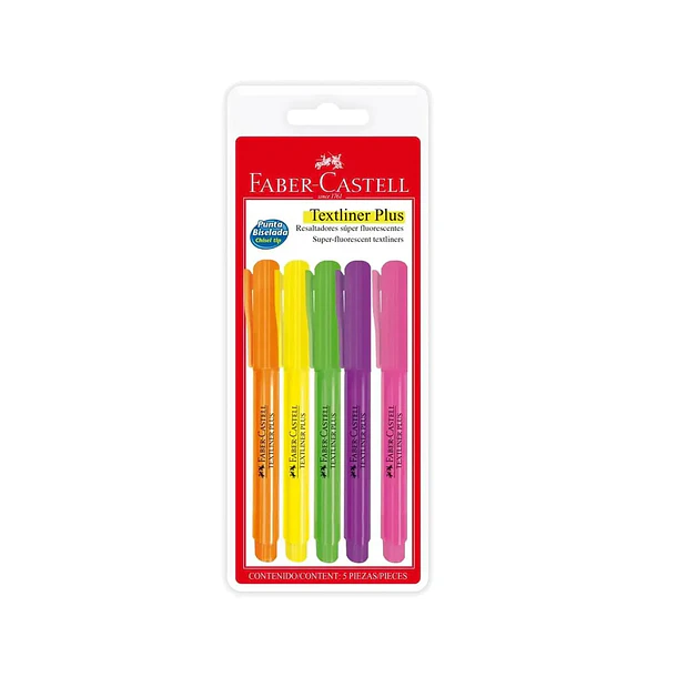 Destacador Faber-Castell Texliner Plus Delgado Set 5 Colores Fluor 1