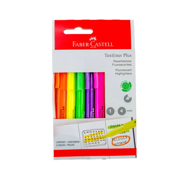 Destacador Faber-Castell Textliner Plus Set 5 Colores Plus Neon 
