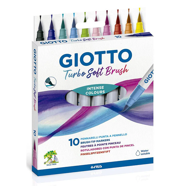 Marcador Permanente Giotto Brush Pen Punta Set Pincel 10 Colores 1