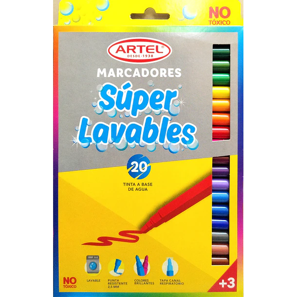 Marcadores Artel Set 20 Colores Super Lavables 
