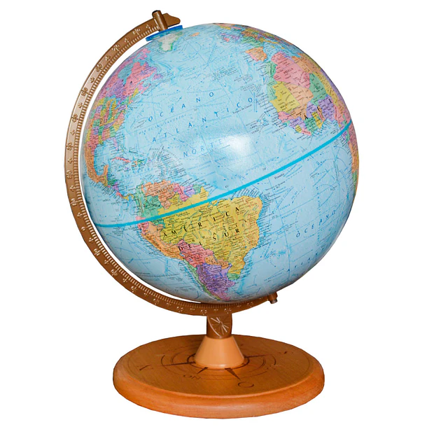 GLOBO TERRAQUEO 30 CM AZUL BASE MADERA GRABADA 
