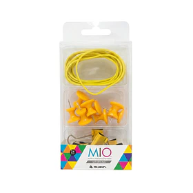 Set 3 Piezas Binder Clips, Push Pins y Elásticos Rhein