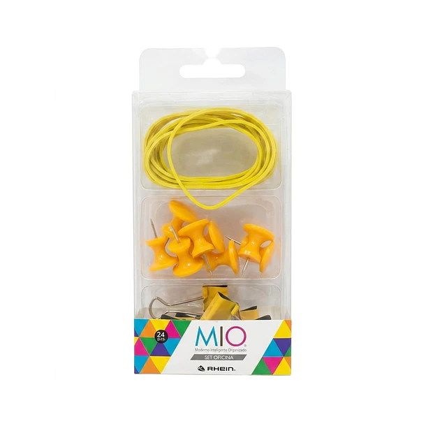 Set 3 Piezas Binder Clips, Push Pins y Elásticos Rhein 