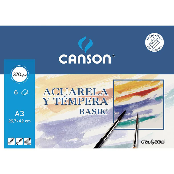 Papel Acuarela y Tempera Canson Basik 370g/m² sobre 6hjs 