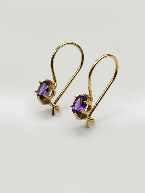 Aros Colgantes Amatista Italiana Oval Oro 18k