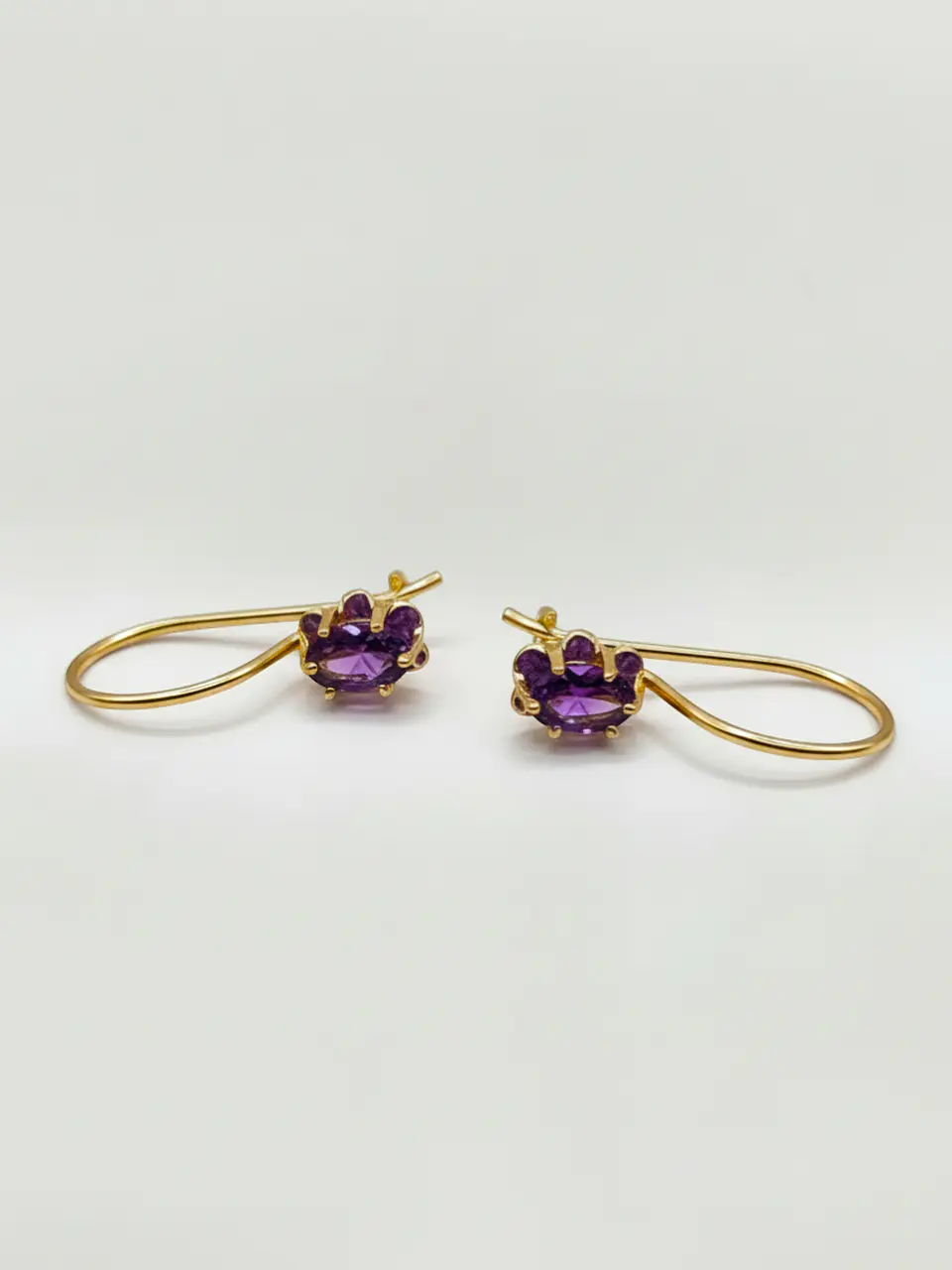 Aros Colgantes Amatista Italiana Oval Oro 18k 4