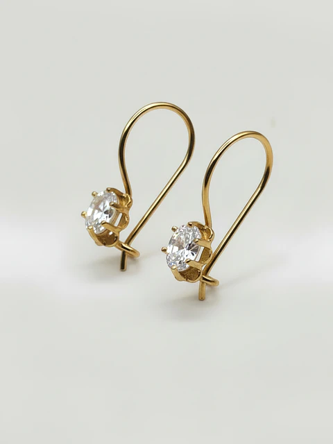 Aros Colgantes Gala Italiana Oval Circón Oro 18k