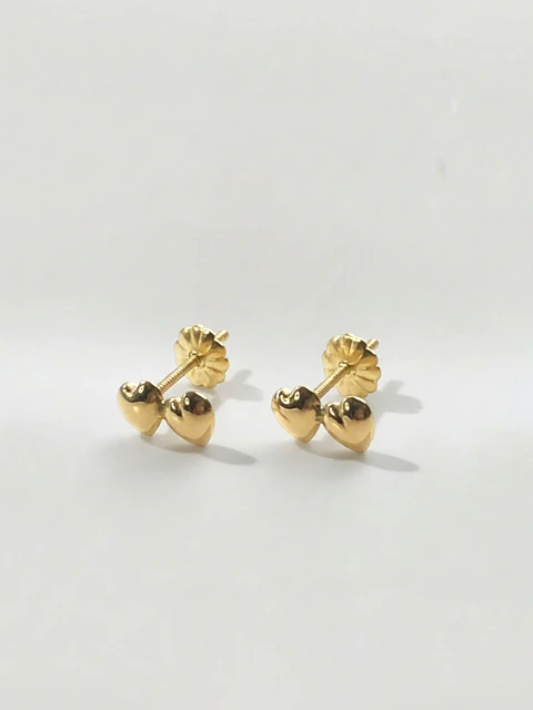 Aros Doble Corazón Unión Delicada Oro 18k