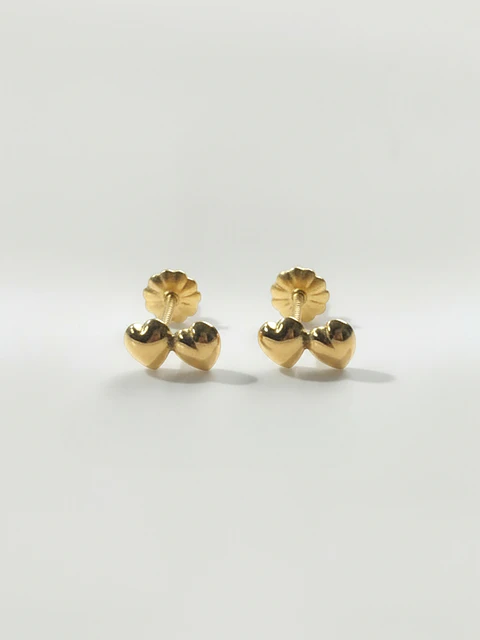 Aros Doble Corazón Unión Delicada Oro 18k