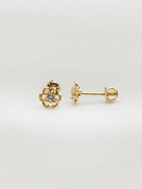 Aros Flor Radiante con Circón Grande Oro 18k