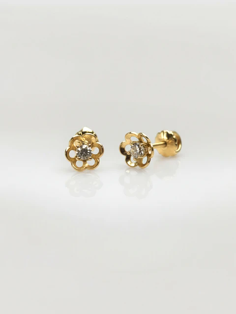Aros Flor Radiante con Circón Grande Oro 18k