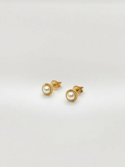 Aros Perla Cultivada Diseño Plato Oro 18k