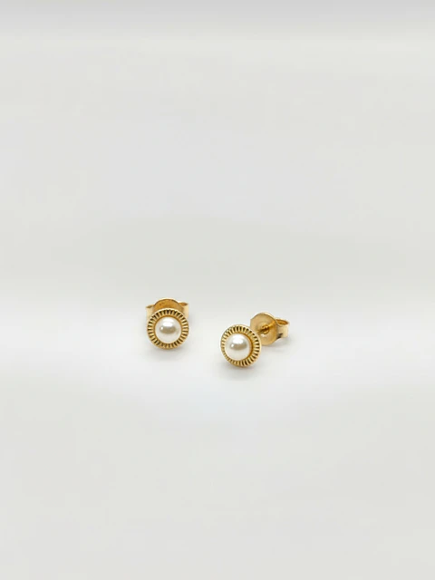 Aros Perla Cultivada Diseño Plato Oro 18k