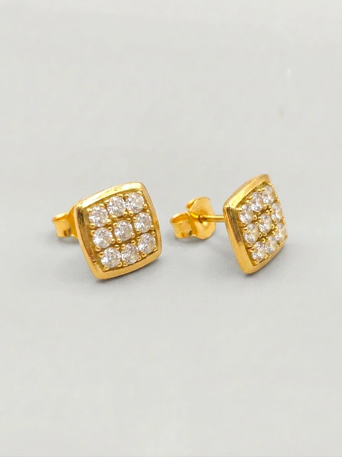 Aros Cuadrado Moderno de Circones Oro 18k