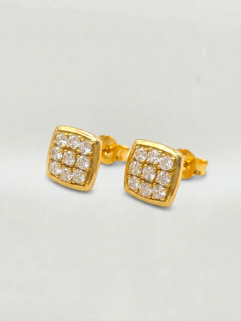 Aros Cuadrado Moderno de Circones Oro 18k