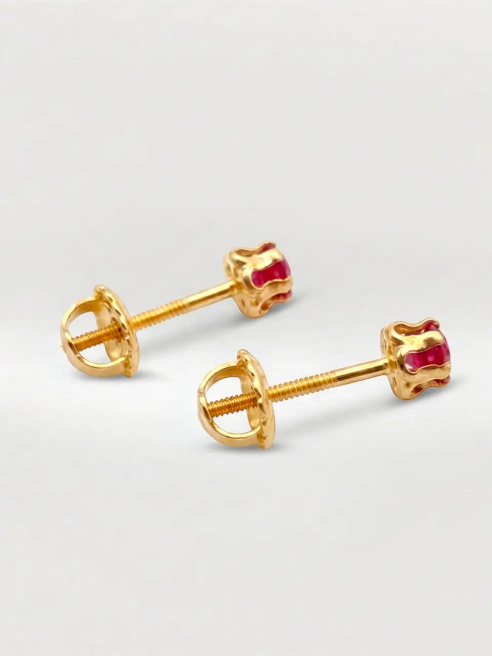 Aros Chatón Italiano Rubí Chico Oro 18k 4