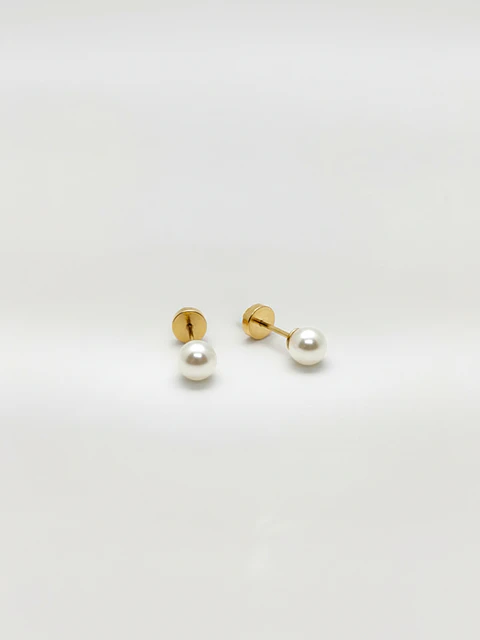 Aros Perla Clásica Mediano Oro 14k